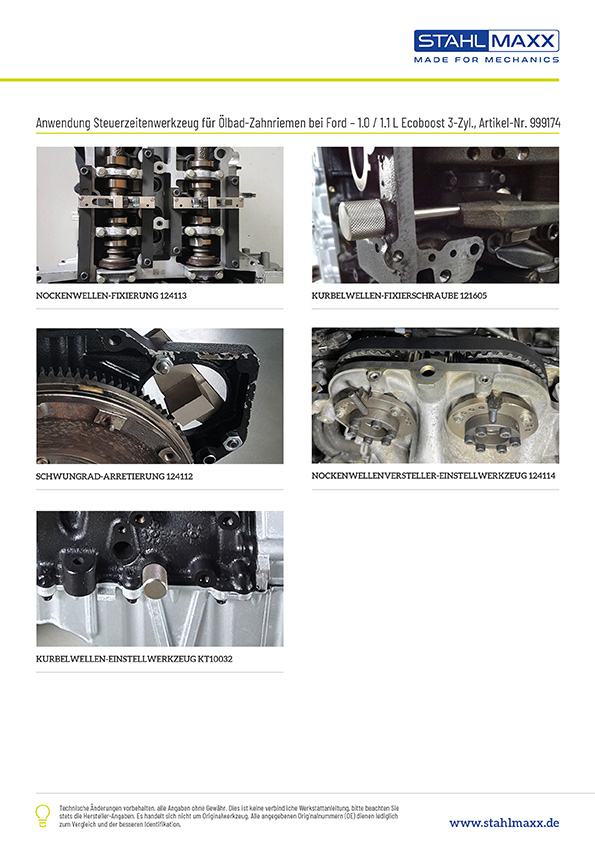 Anwendungsbilder Steuerzeitenwerkzeug &Ouml;lbad-Zahnriemen bei Ford 1.0 1.1L EcoBoost 3-Zylinder Motoren