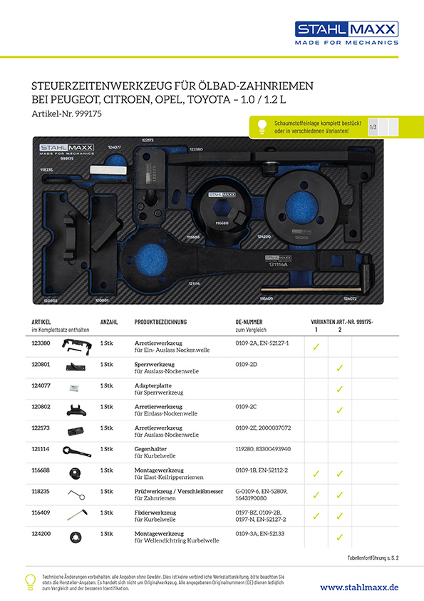 Steuerzeitenwerkzeug &Ouml;lbad-Zahnriemen bei Peugeot, Citroen, Opel, Toyota - 1.0 1.2L