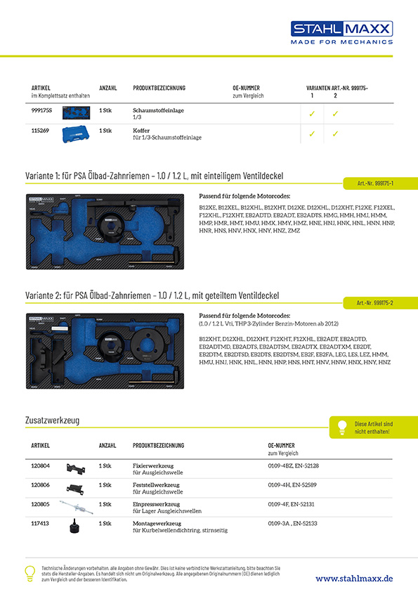 Steuerzeitenwerkzeug &Ouml;lbad-Zahnriemen bei Peugeot, Citroen, Opel, Toyota - 1.0 1.2L