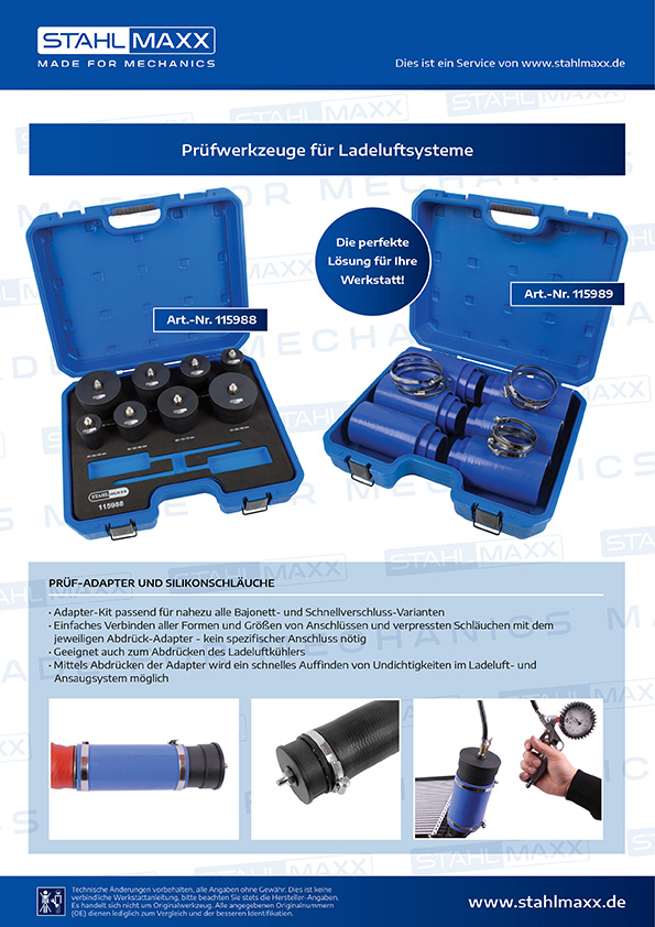 Prüf-Adapter für Ladeluftschläuche Turbolade-System Abdrücksatz, Turbolader, Nebenaggregate, Spezialwerkzeug