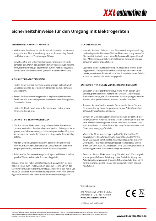 Sicherheitsdatenblatt f&uuml;r einen korrekten Umgang mit Elektoger&auml;ten
